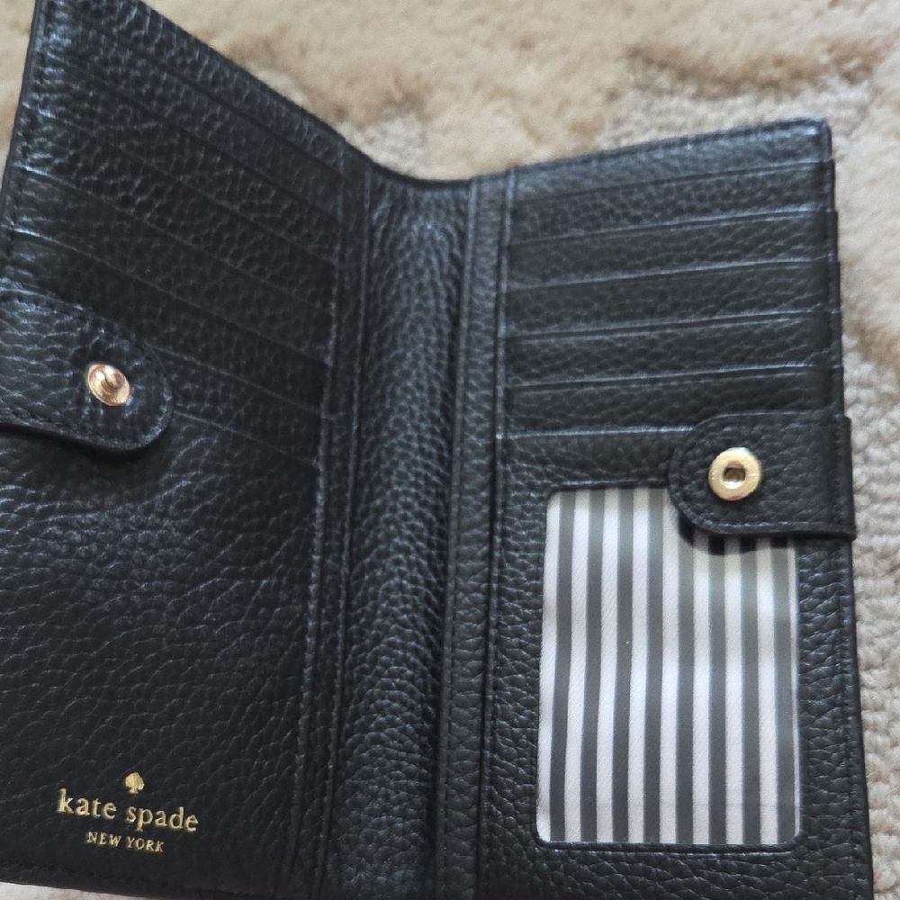 Kate Spade Black Leather Wallet with Gold Logo - Picture 2 of 3
